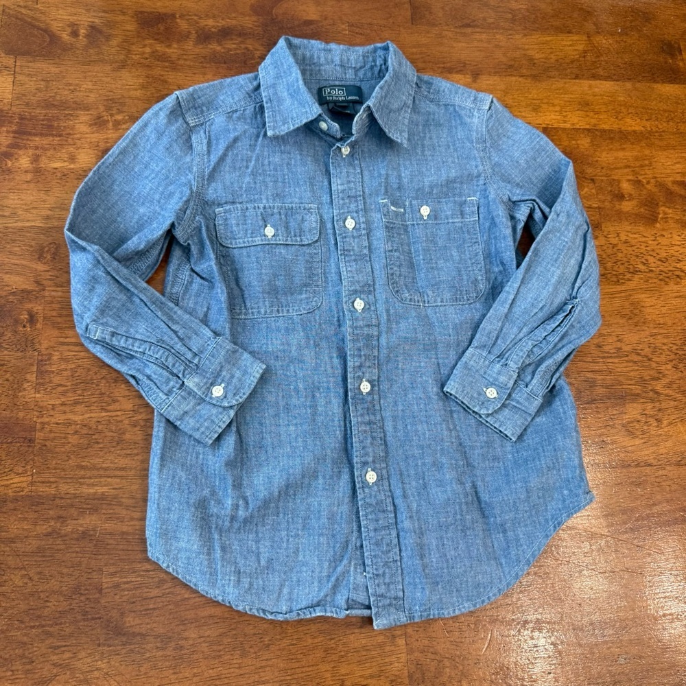 Kids Polo Ralph Lauren Blue Denim chambray button down Shirt size 6